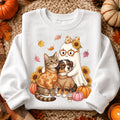 Cute Fall Dog Cat Hugging Ghost - Personalized Shirt - Trendy Fall Tee for Pet Lovers, Dog Mom, Cat Mom